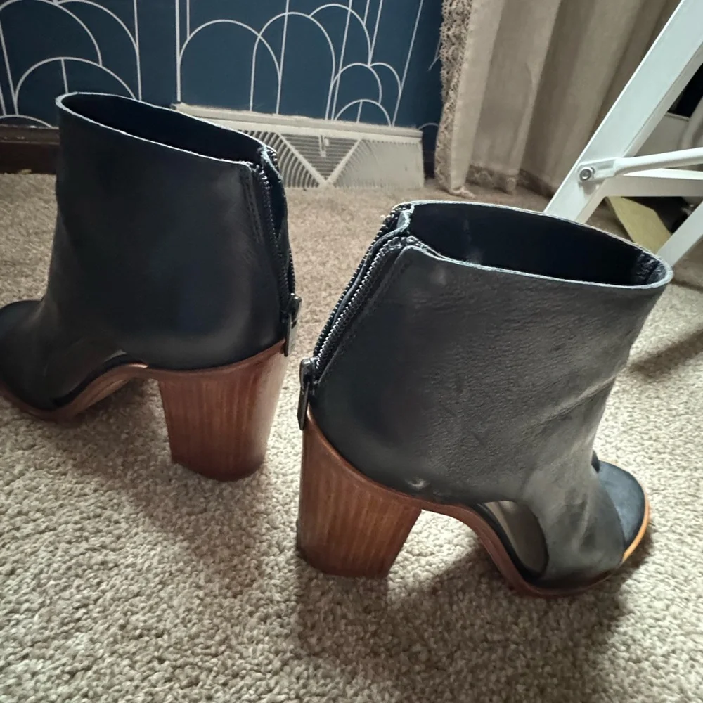 Loeffler Randall Black Leather Open-Toe Ankle Booties